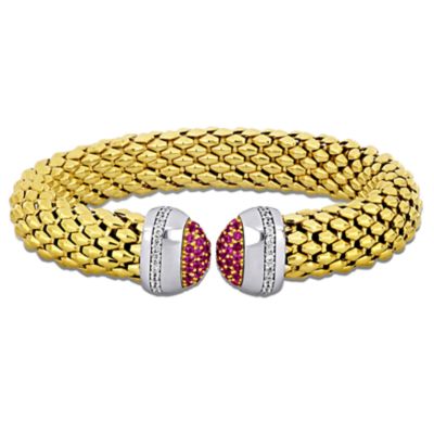 Haylee Jewels Multi-Color Cubic Zirconia Opocorn Open Bangle in Two-Tone Sterling Silver