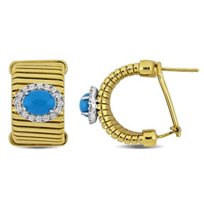 Haylee Jewels Cubic Zirconia & Gemstone Omega Earrings in Two-Tone Sterling Silver