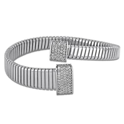 Haylee Jewels Cubic Zirconia Bypass Omega Stretch Bangle, White