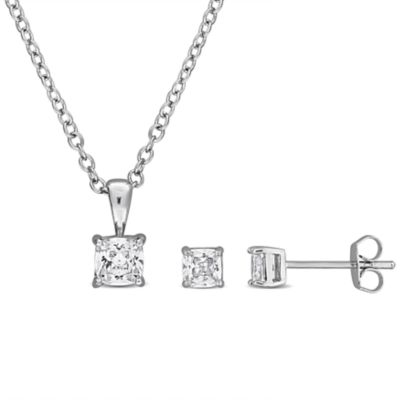 Haylee Jewels Cubic Zirconia Earrings & Pendant with Chain in Brass, White