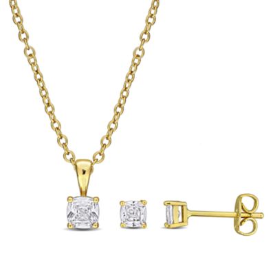 Haylee Jewels Cubic Zirconia Earrings & Pendant with Chain in Brass