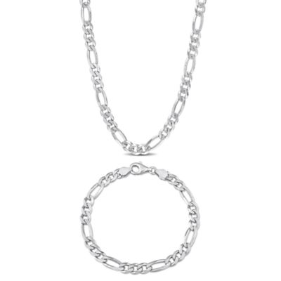Haylee Jewels 5.5mm Figaro Link Chain Necklace and Bracelet Set in Sterling Silver