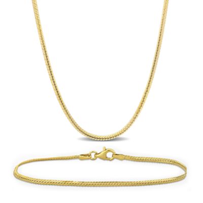 Haylee Jewels 2mm Herringbone Chain Necklace and Anklet Set in Yellow Plated Sterling Silver
