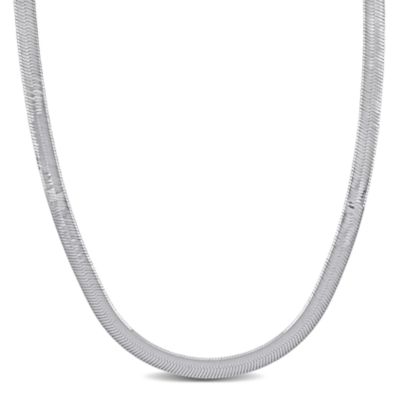Haylee Jewels 5.3mm Herringbone Chain Necklace in Sterling Silver, White, 18 in