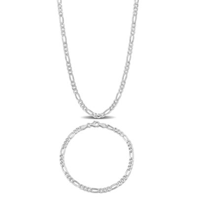 Haylee Jewels 3.8mm Figaro Chain Necklace and Bracelet Set in Sterling Silver