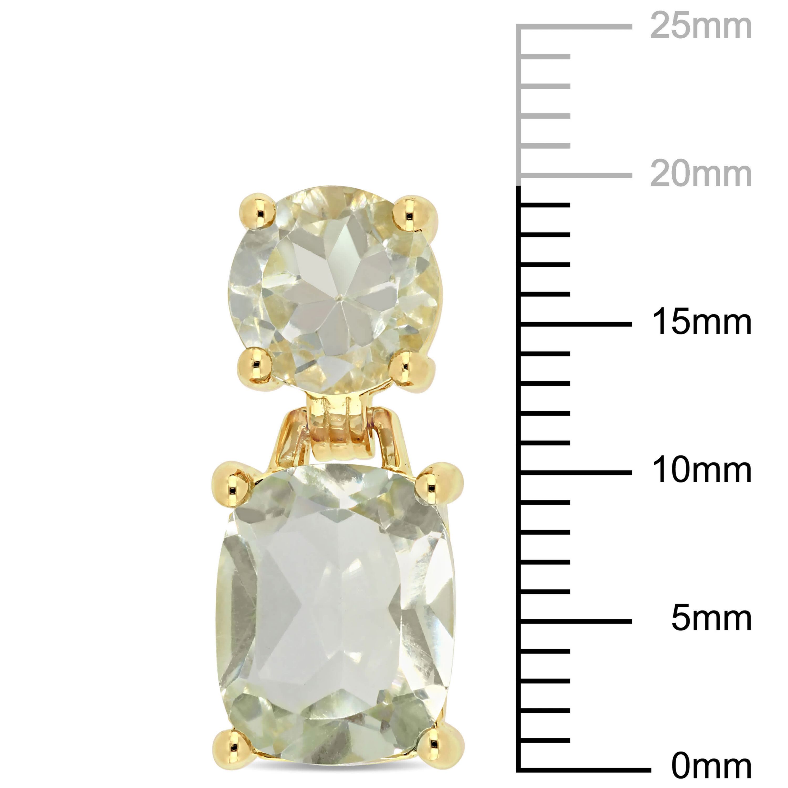 Green Quartz Dangle Earrings in Yellow Plated Sterling Silver
