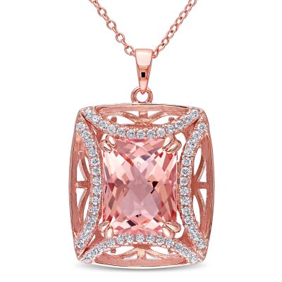 Haylee Jewels Simulated Morganite & Cubic Zirconia Halo Necklace in Rose Plated Sterling Silver