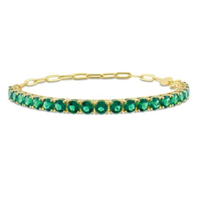 Haylee Jewels Lab Created Green Cubic Zirconia Tennis Bracelet in Yellow Plated Sterling Silver, 15 in