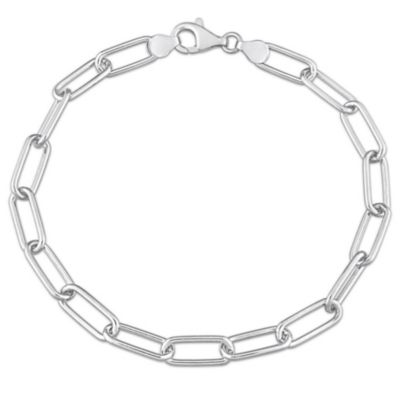 Haylee Jewels 6mm Polished Paperclip Chain Anklet in Sterling Silver, White, 15 in