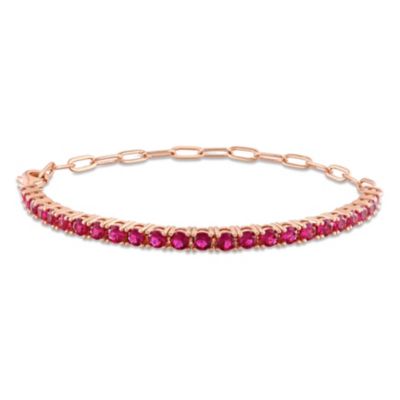Haylee Jewels Lab Created Red Cubic Zirconia Tennis Bracelet in Rose Brass, Pink, 15 in