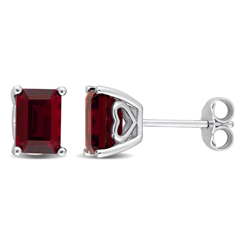 Garnet Stud Earrings in Sterling Silver