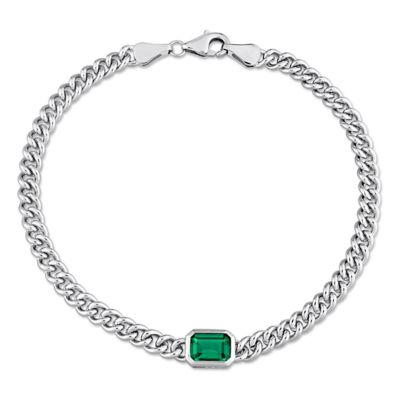 Haylee Jewels Green Cubic Zirconia Bracelet in Brass-7.5 in, White
