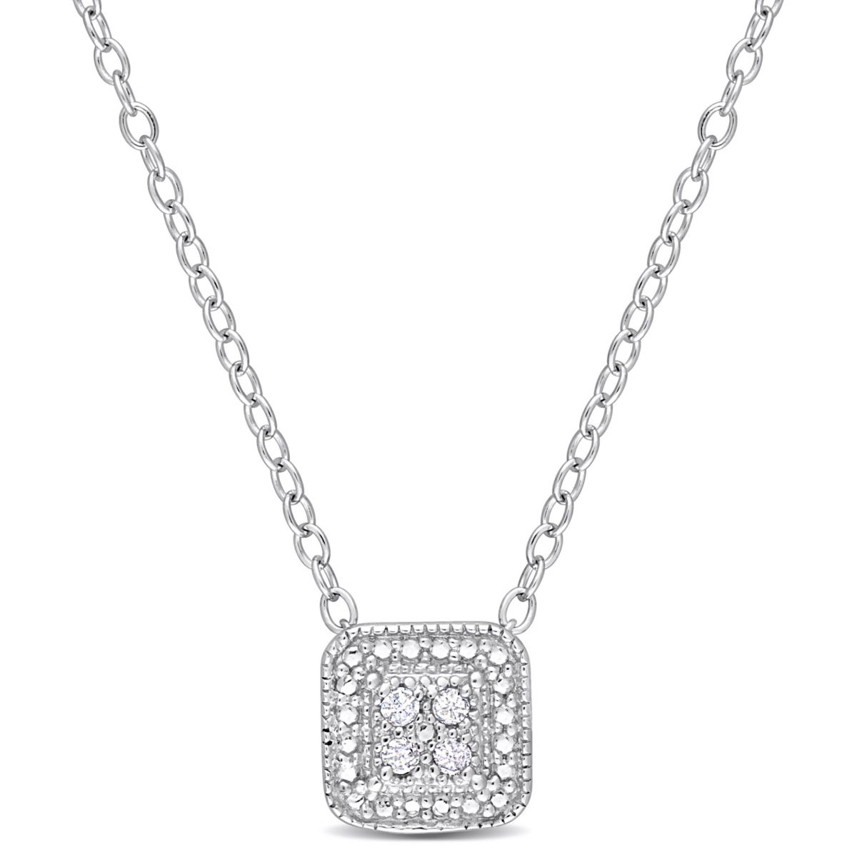 Diamond Accent Solitaire Pendant with Chain in Sterling Silver