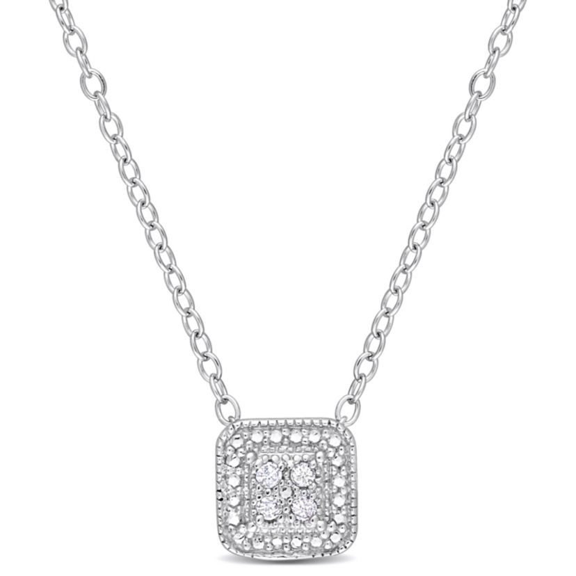 Diamond Accent Solitaire Pendant with Chain in Sterling Silver