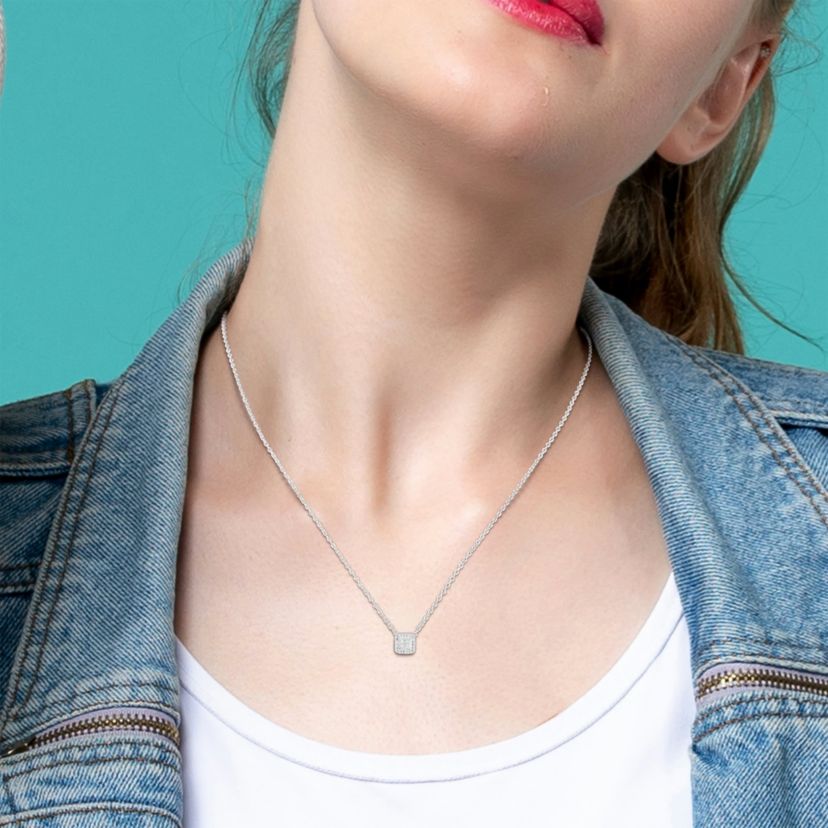 Diamond Accent Solitaire Pendant with Chain in Sterling Silver