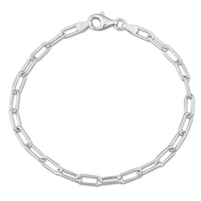 Haylee Jewels 3.5mm Polished Paperclip Chain Anklet in Sterling Silver, White, 15 in