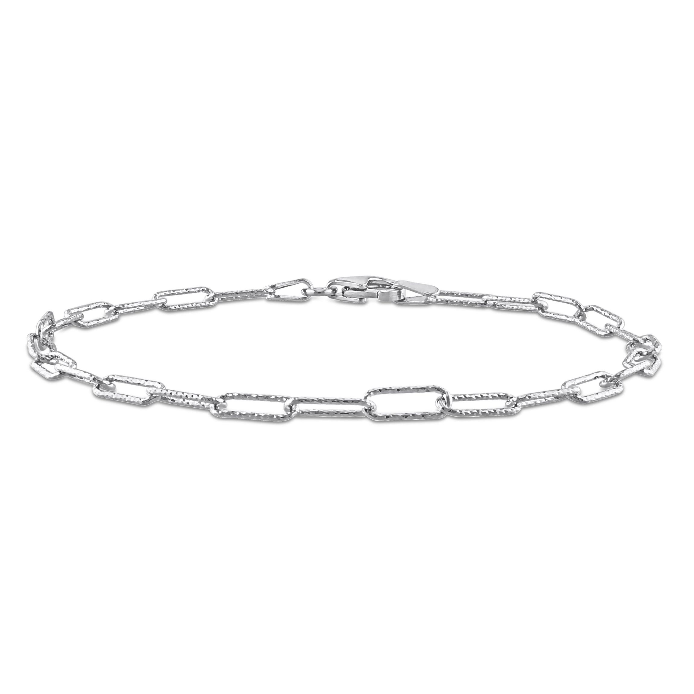 3mm Fancy Paperclip Chain Anklet in Sterling Silver
