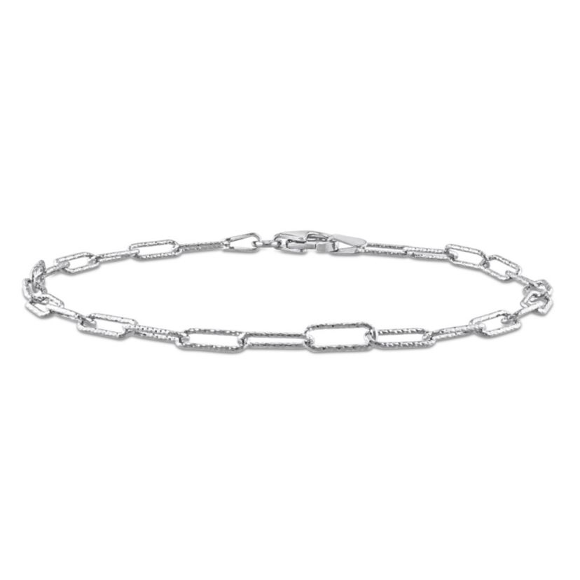 3mm Fancy Paperclip Chain Anklet in Sterling Silver