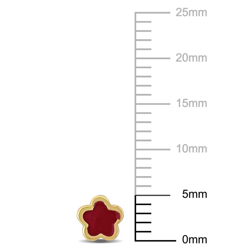 Pink Enamel Flower Stud Earrings in 14K Yellow Gold