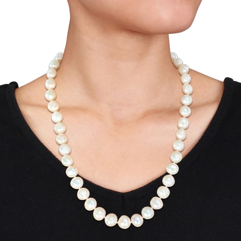 11-12mm Freshwater Cultured Pearl Strand Necklace with Sterling Silver Clasp, 20"