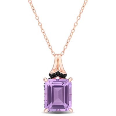 Belk & Co Rose de France and Black Sapphire Pendant with Chain in Rose Plated Sterling Silver, Pink, 15 in
