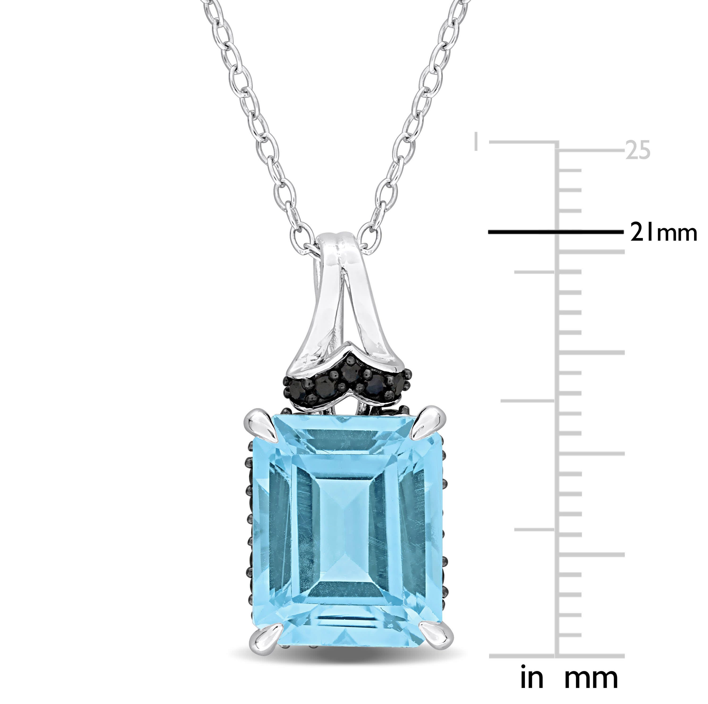 Sky Blue Topaz and Black Sapphire Pendant with Chain in Sterling Silver