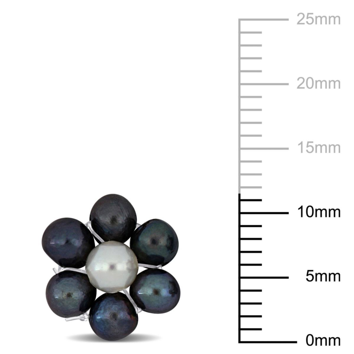 Black and White Freshwater Cultured Pearl Flower Stud Earrings in Sterling Silver
