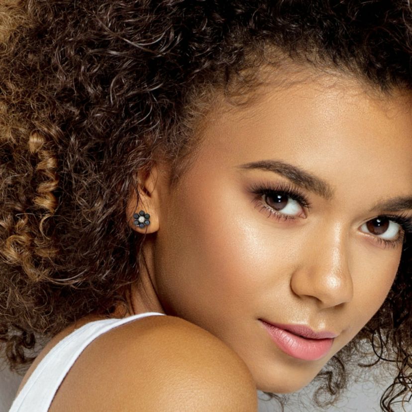 Black and White Freshwater Cultured Pearl Flower Stud Earrings in Sterling Silver