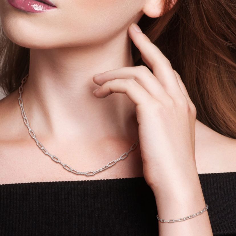 2-Pc Set of 3.5mm Paperclip Chain Necklace and Bracelet in Sterling Silver