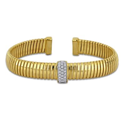 Haylee Jewels Cubic Zirconia Open Bangle in Yellow Plated Sterling Silver - 7.5 in