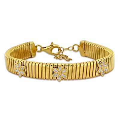 Haylee Jewels Cubic Zirconia Flower Bracelet in Yellow Plated Sterling Silver - 7" + 1.5" Ext