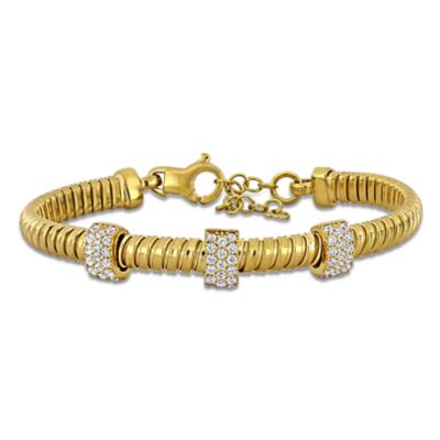 Haylee Jewels Cubic Zirconia Omega Bracelet in Yellow Plated Sterling Silver - 6.5" + 1.5" Ext