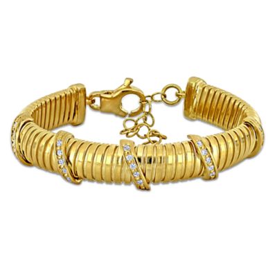 Haylee Jewels Cubic Zirconia Omega Bracelet in Yellow Plated Sterling Silver - 6.5" + 1.6" Ext
