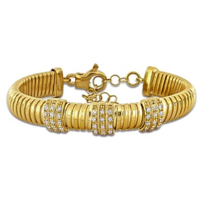 Haylee Jewels Cubic Zirconia Omega Triple Row Bracelet in Yellow Plated Sterling Silver 7" + 1.5" Ext
