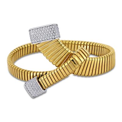 Haylee Jewels Cubic Zirconia Omega Folded Bangle in Two-Tone Sterling Silver - 8 in