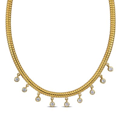 Haylee Jewels Cubic Zirconia Omega Station Necklace in Yellow Plated Sterling Silver - 16.5" + 2" Ext