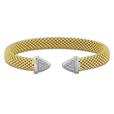 Haylee Jewels Cubic Zirconia Open Popcorn Stretch Bangle in Two-Tone Silver