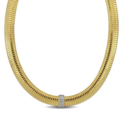 Haylee Jewels Cubic Zirconia Stretch Omega Necklace in Two-Tone Silver - 17 in
