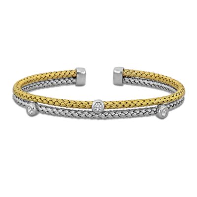 Haylee Jewels Cubic Zirconia Accent Station Bangle in Two-Tone Silver