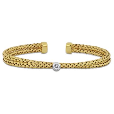 Haylee Jewels Cubic Zirconia Accent Double Row Crossover Bangle in Two-Tone Silver