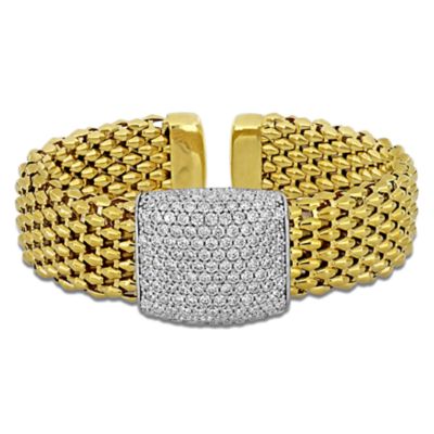 Haylee Jewels Cubic Zirconia Rectangular Cluster Omega Bangle in Two-Tone Silver