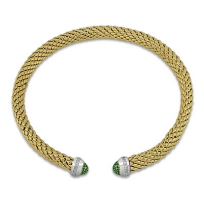 Haylee Jewels Green & White Cubic Zirconia Popcorn Necklace in Two-Tone Silver