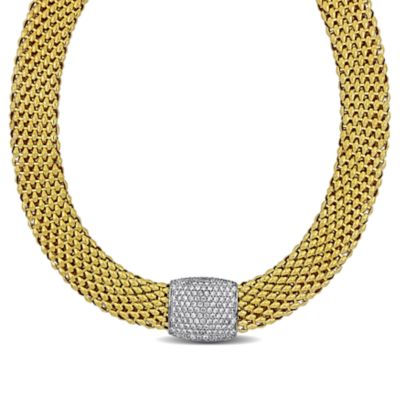 Haylee Jewels Cubic Zirconia Cluster Popcorn Necklace in Two-Tone Silver - 18" + 2.5" Ext