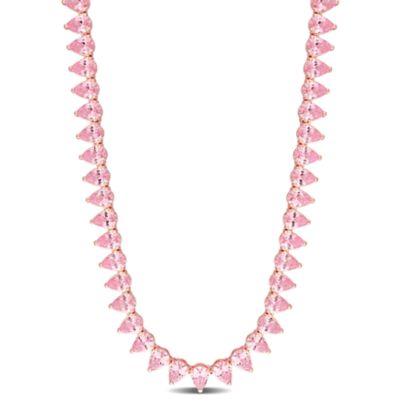 Haylee Jewels Pink Cubic Zirconia Stackable Tennis Necklace in Rose Plated Sterling Silver - 18 in