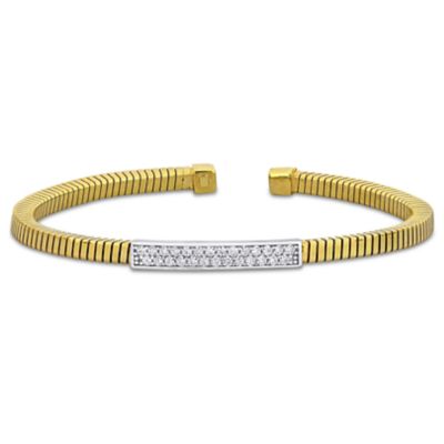 Haylee Jewels Cubic Zirconia Omega Bangle Bracelet in Two-Tone Silver - 7.5 in