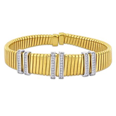 Haylee Jewels Cubic Zirconia Omega Bangle in Two-Tone Silver - 8 in