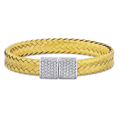 Haylee Jewels Cubic Zirconia Weave Bangle in Two-Tone Sterling Silver - 7.5 in