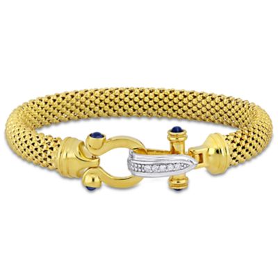 Haylee Jewels Blue & White Cubic Zirconia Popcorn Bangle in Two-Tone Sterling Silver - 8 in