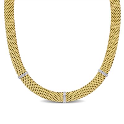Haylee Jewels Cubic Zirconia Triple Bar Popcorn Necklace in Two-Tone Silver - 17 in