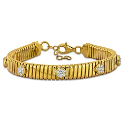 Haylee Jewels Cubic Zirconia Omega Bracelet in Yellow Plated Sterling Silver - 7" + 1" Ext